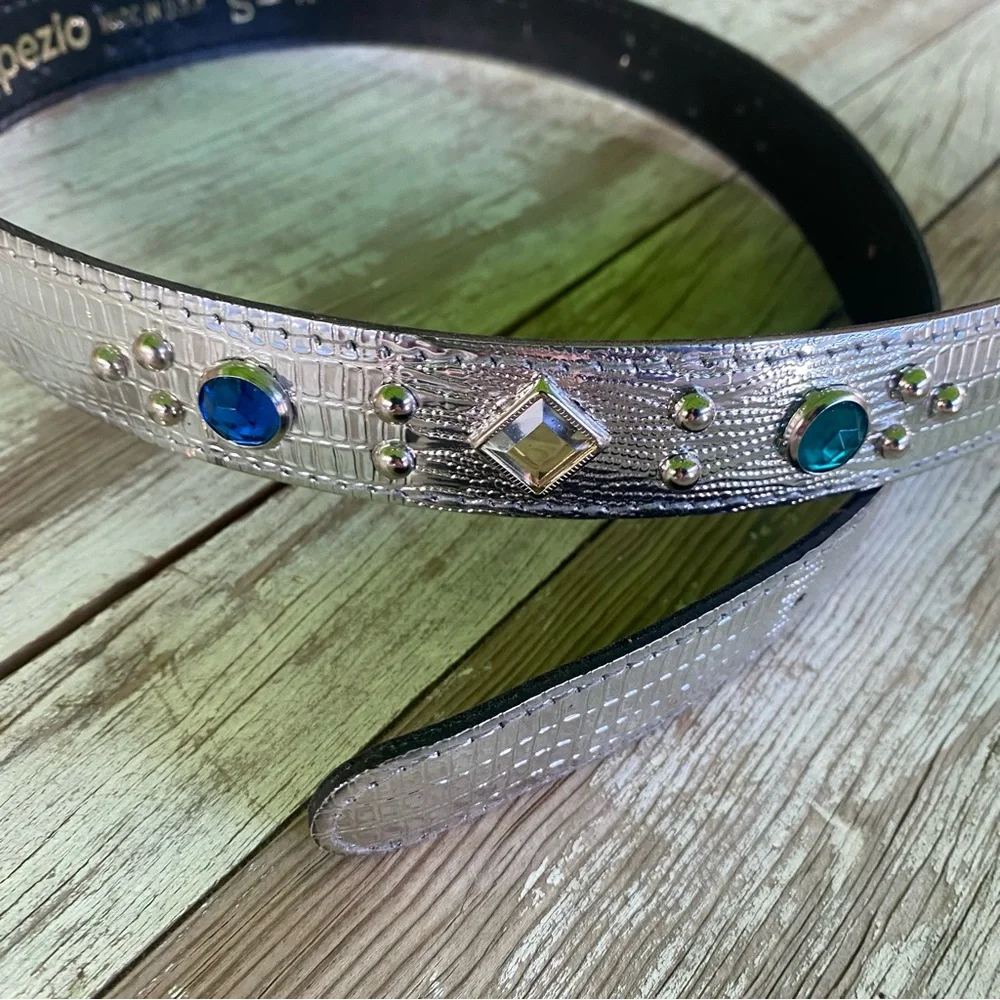 Vintage Capezio Silver Belt Colorful Gem and silver studs, Small, bling belt
